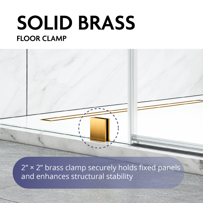 EV Series 55in. - 66in. W x 72in. Frameless Hinged Glass Shower Door | 1 Inches Width Adjustment for Each Size | 3/8 in. Thickness Tempered Clear Glass | Adjustment Uneven Walls