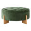 Repose-pieds rond capitonné avec pieds en bois massif, table basse moderne avec boutons capitonnés, lignes passepoilées, repose-pieds en chenille