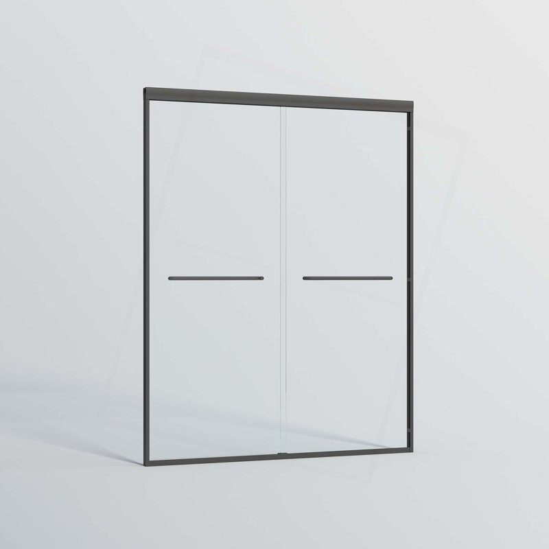 Double Sliding Shower Door,Semi-Frameless Bypass Bathroom Sliding Door With Tempered Glass For Walk-In Shower, Black