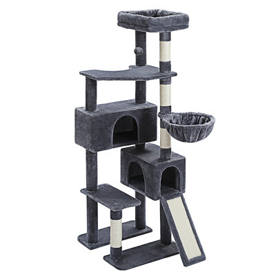 Tour à chat 60,62 pouces à plusieurs niveaux pour chats d'intérieur avec poteau à griffes recouvert de sisal, condo pour chat confortable, perchoir supérieur rembourré pour chats d'intérieur