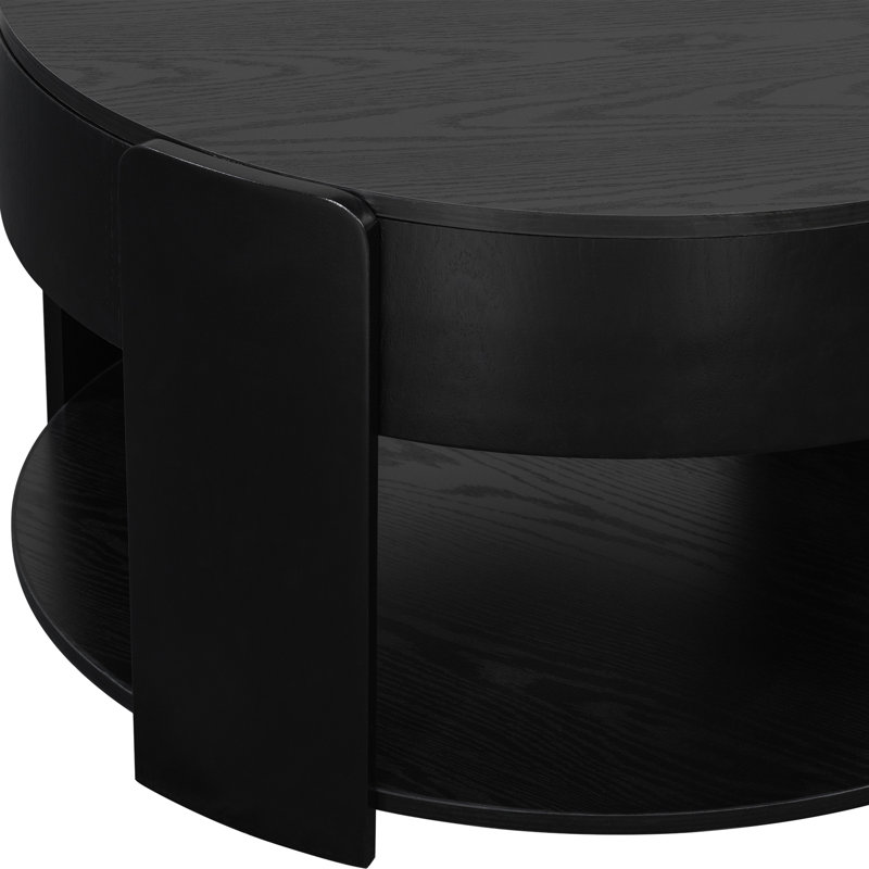 Table basse ronde à plateau relevable, rangement dissimulé et tablette ouverte, maison de campagne moderne, salon, Black