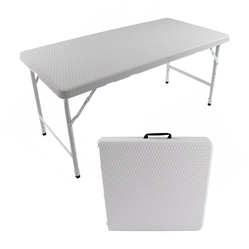 4Ft Rattan Folding Table For Indoor&Outdoor, Portable Foldable Table Rattan Plaited White, White
