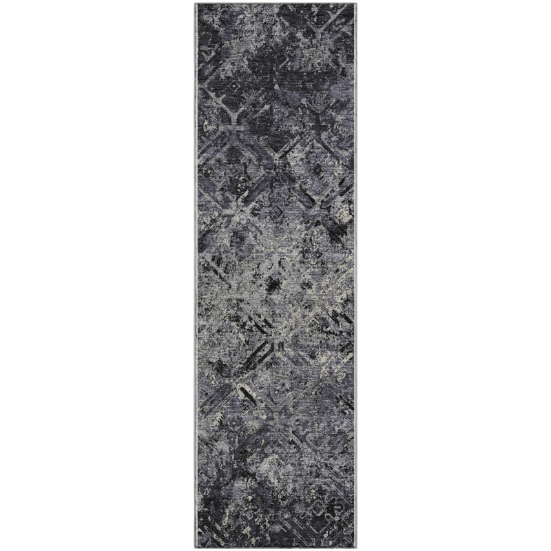 Premium Machine Washable Prisco Black Rug, Runner 2'3" x 7'6"