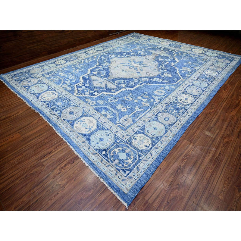 Tapis bleu nouvel âge en laine 11 pi 10 po x 15 pi 1 po Pranesh