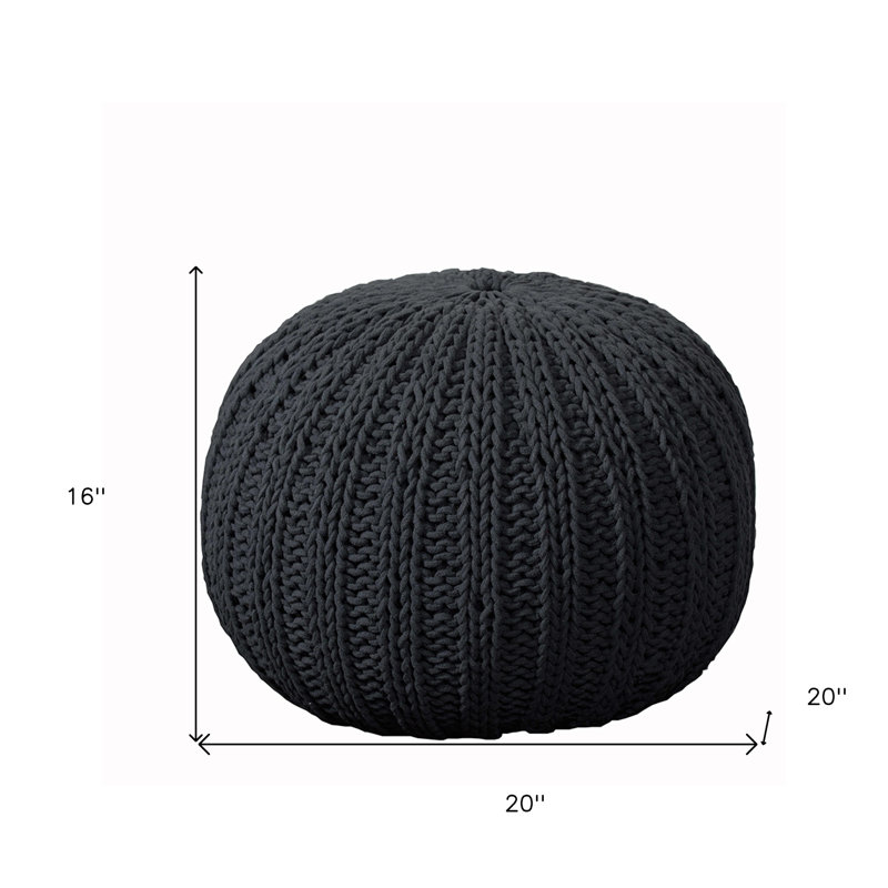 Pouf rond 20 po en coton noir