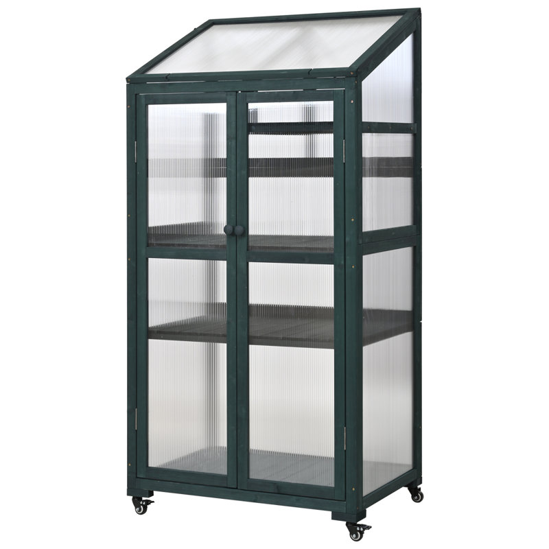 TOPMAX 62Inch Height Wood Large Greenhouse Balcony Portable Cold Frame With Wheels And Adjustable Shelves For Outdoor Indoor Use, Forest Green