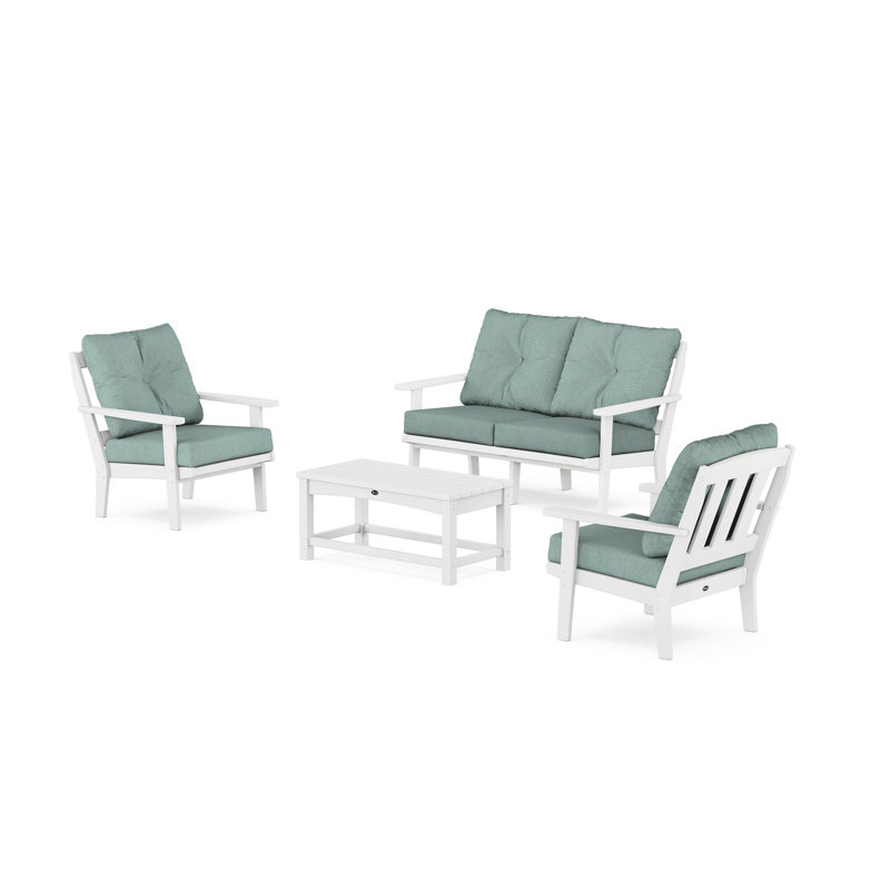 Ensemble de conversation à assise profonde et causeuse 4 pièces Cape Cod, Blanc classique, Glacier spa
