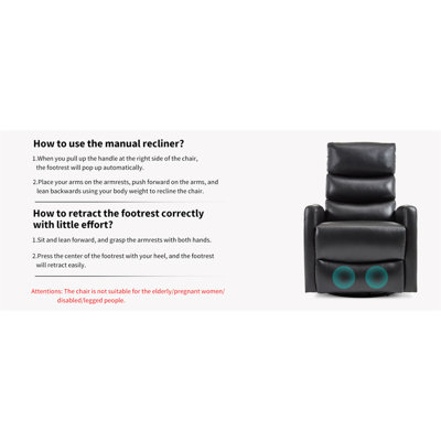Fauteuil inclinable manuel à massage thermique avec chaise berçante et pivotante en tissu chauffant pour le salon