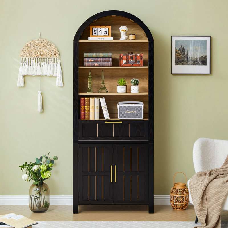 Aterlia 80.9" Arched Storage Bookcase, Black