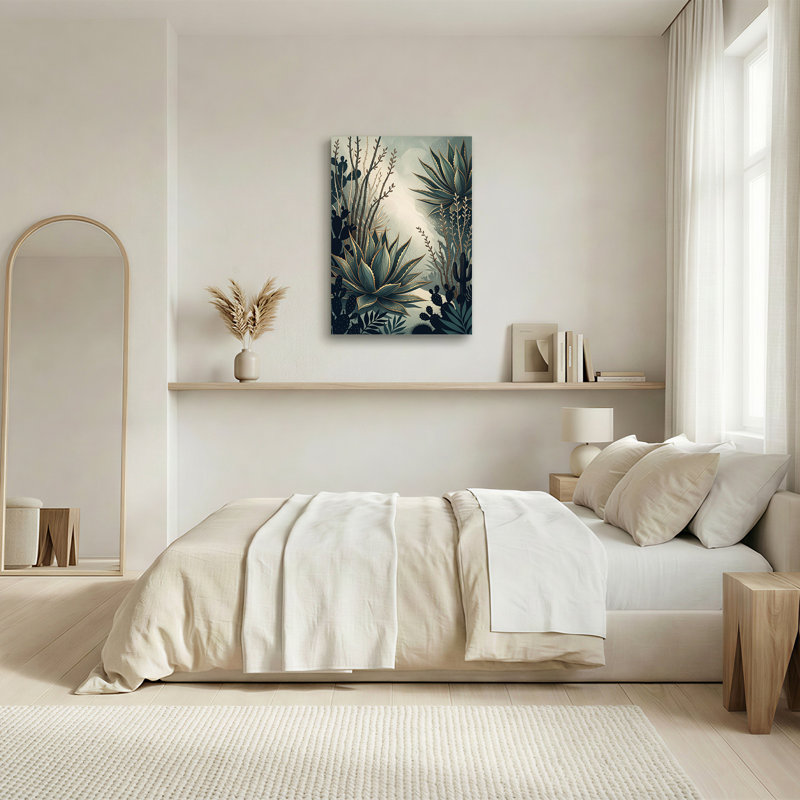 Art mural sur toile bleu sarcelle et cactus agave, H 30 po x l 20 po