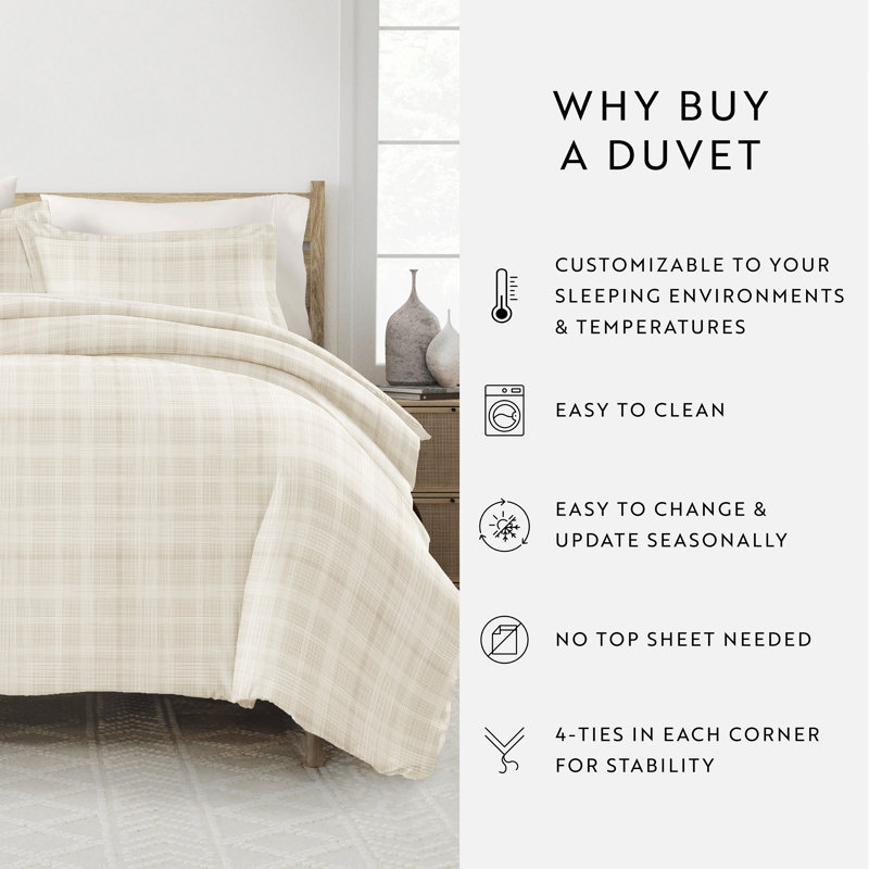 Ray Twin/Twin XL Beige Plaid Microfiber Duvet Cover Set