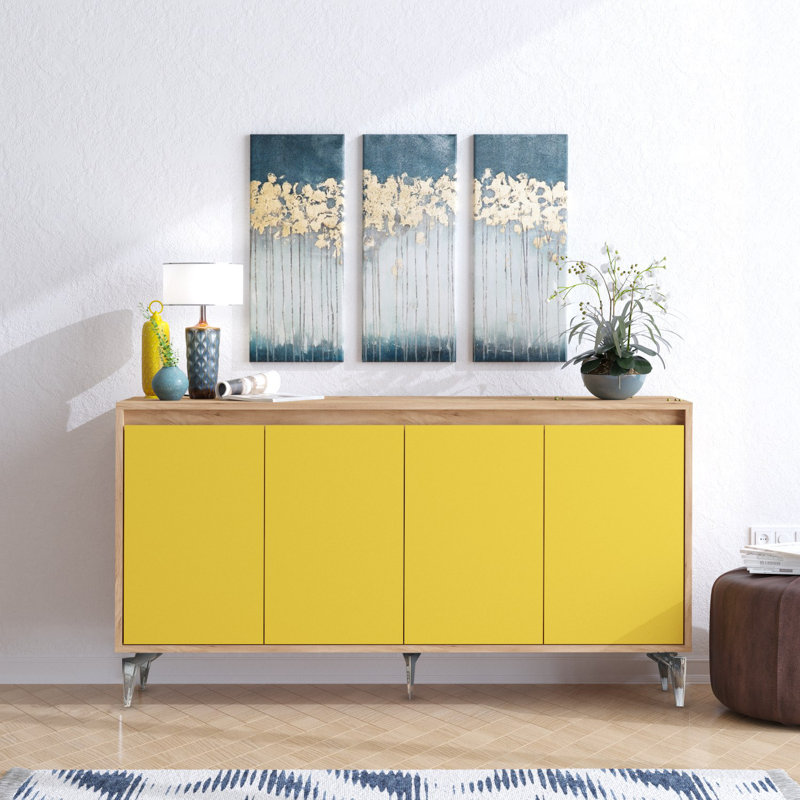 Chacko 140cm Console Table, Gold/Brown/Yellow