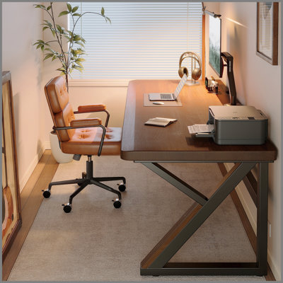 Solid Wood 63-Inch Extra Long Desk,Thickened Desk,Two Person Double Desk for Home Office, Wooden Long Computer Desk,Writing Table for Office, Walnut