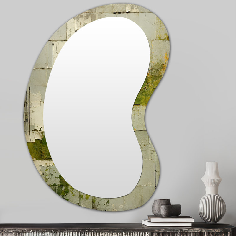 Freemon Green Eco Friendly Cubic collage I - Green Unique Shape Mirror, Industrial Asymmetrical Unique Wall Mirror, Printed Metal Art