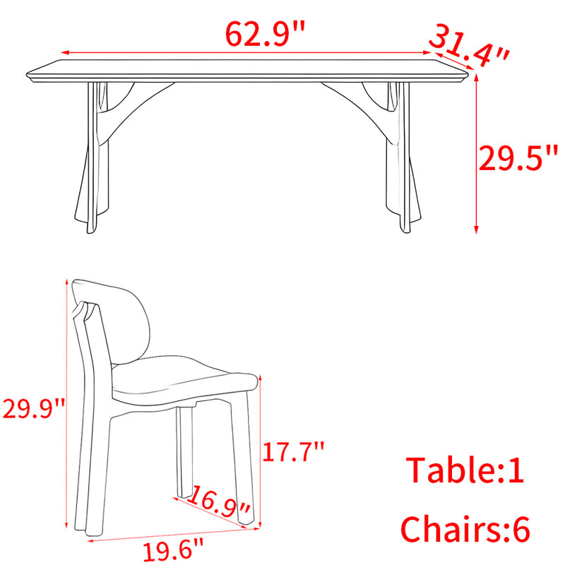 Ancient style solid wood dining table set, 35.4"H x 62.9"L x 31.4"W