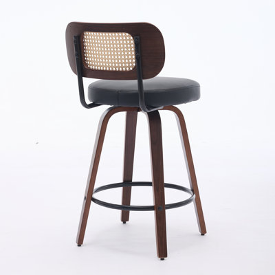 Ensemble de 3 tabourets de bar à hauteur de comptoir - tabourets à hauteur de comptoir en rotin de 26 pouces avec dossier en canne, siège rembourré, fabrication en noyer, tabourets de comptoir pivotants pour îlot / cuisine / comptoir / bar
