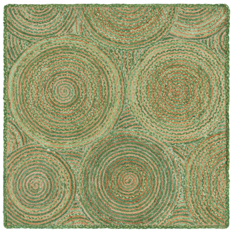 Handmade Green and Natural Geometric Jute Area Rug