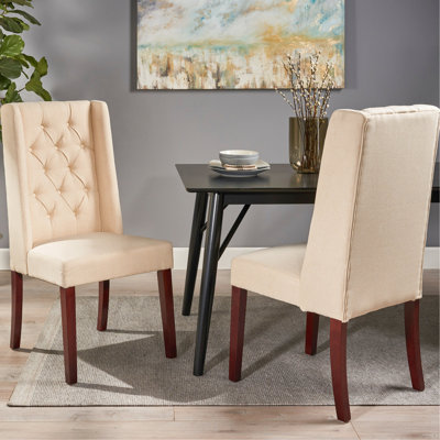 Chaise de salle à manger beige à oreilles avec 2 chaises capitonnées modernes