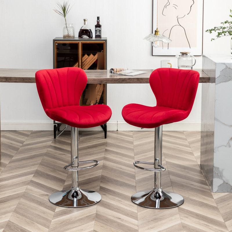 2 tabourets de bar pivotants rembourrés rouges - hauteur réglable, revêtement en tissu doux, rotation à 360 degrés, look élégant 2 pièces avec vérin à gaz de style moderne