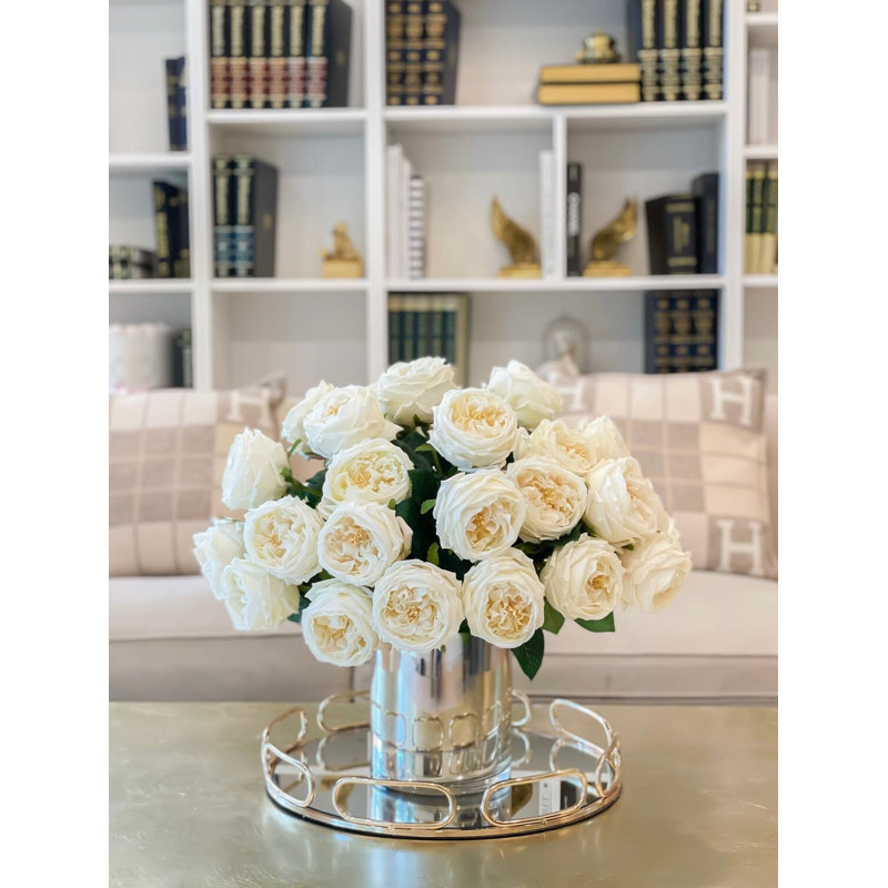 Luxury Large Real Touch Austin Rose Stems – Ivory/Champagne English Roses For Home Décor