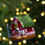 Ornement de Noël 4 po en forme de grange festive rouge et verte avec toit en verre