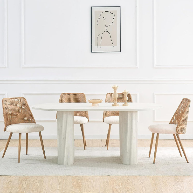 Ensemble de 4 chaises de salle à manger en rotin, rembourrées Boucle