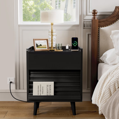 Allysyn 19.69'' W 2-Drawer Nightstand with LED Lights and Power Outlets