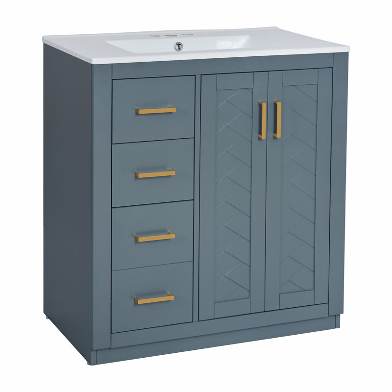 Armoire de rangement en bois massif, Bleu, Doré