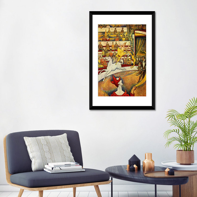 Le cirque par George Seurat, reproduction d'art sur toile, Papier avec cadre noir, Blanc, H 24 po x l 16 po x P 1 po
