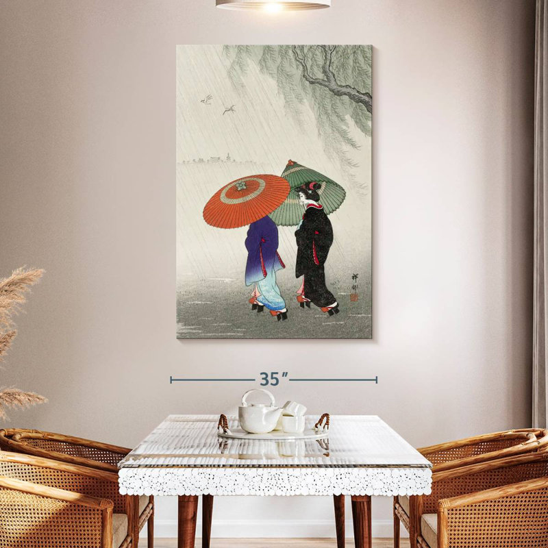 Leisha, deux femmes sous la pluie, H 51 po x l 34 po