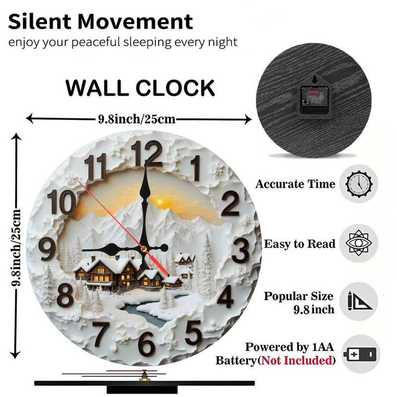Winter Wonderland Mountain Cabin Clock