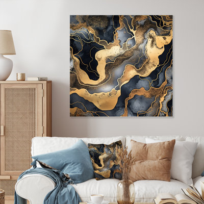 Gold And Grey Marble Glimmering Galaxies IV - Fractal Metal Wall Art Print