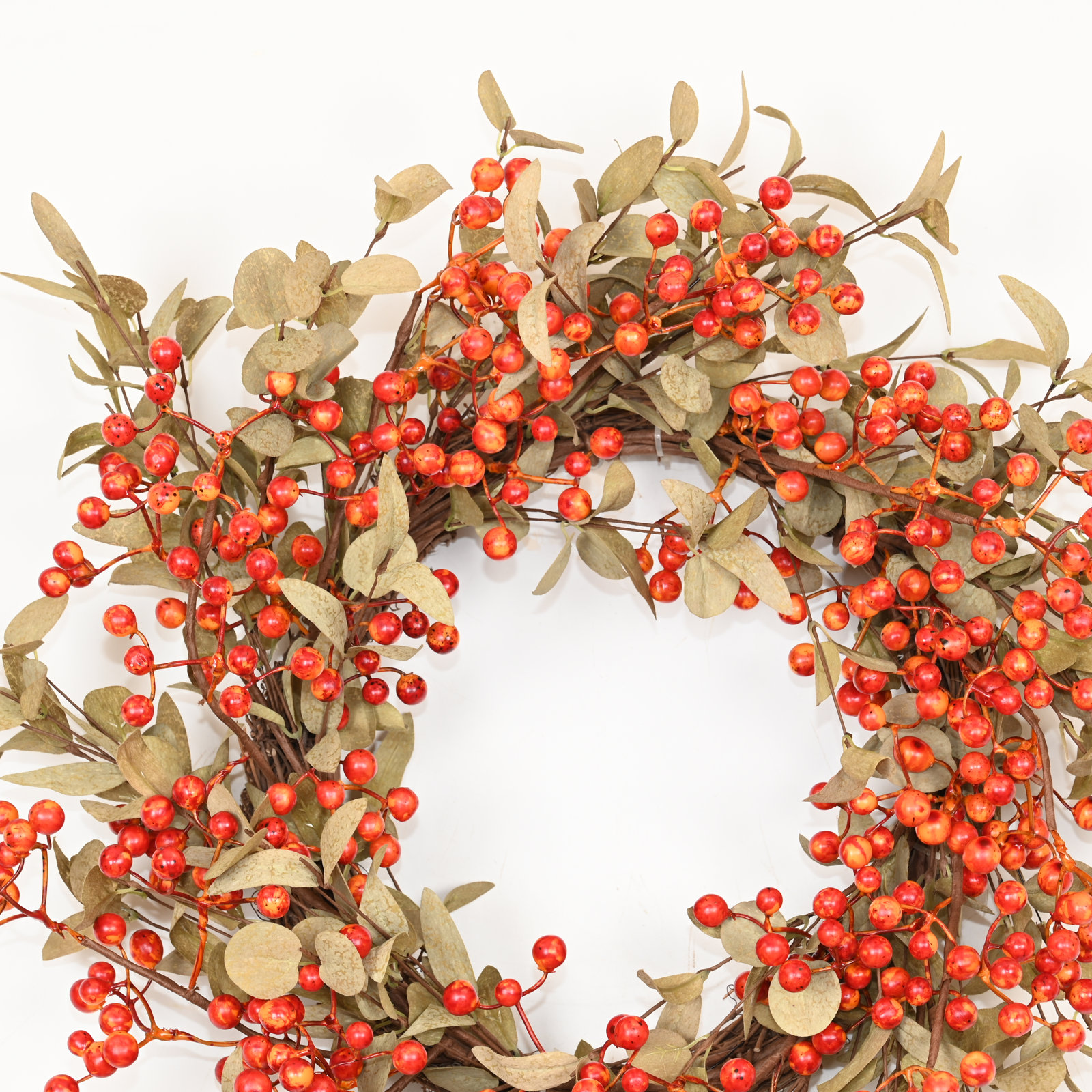 22" Handcrafted Foliage, Berry Thanksgiving Wreath, Orange