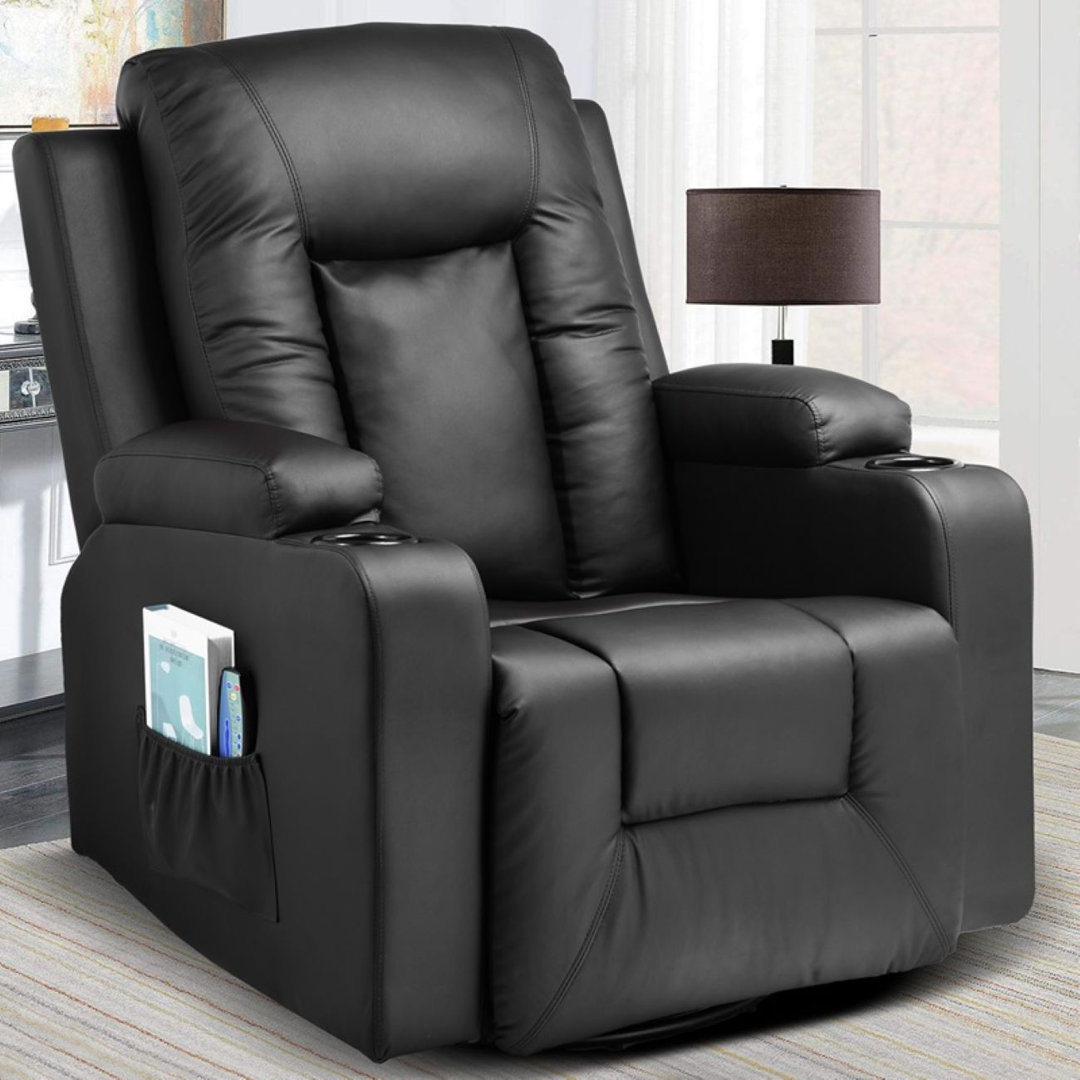 Relaxsessel mit Massage und Heizung Modernes Swivel Rocker Recliner Sofa Leder-Liegesessel mit Cup Holders