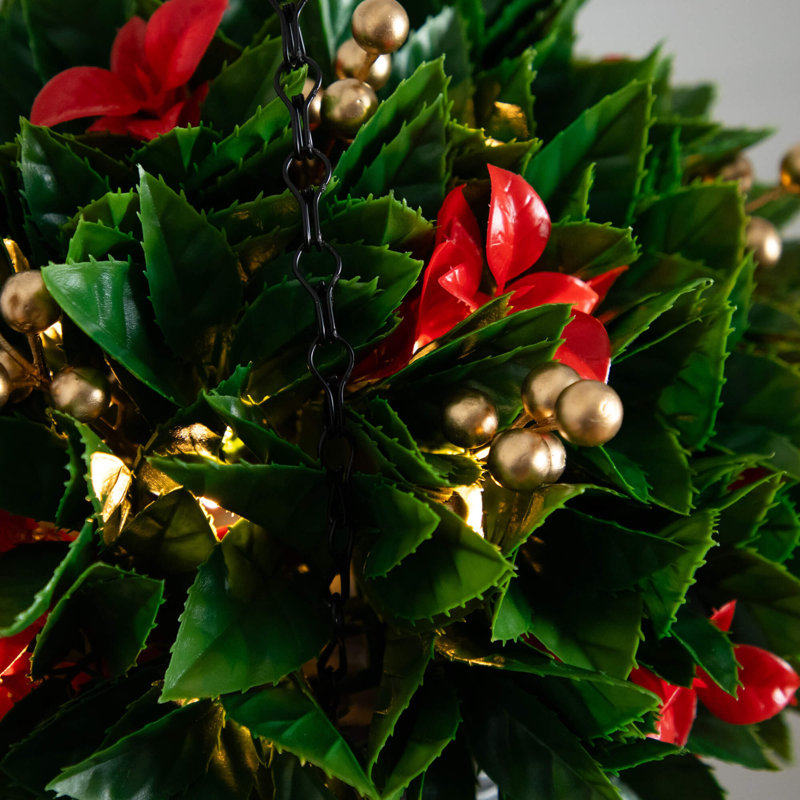24 po Panier suspendu de Noël pré-éclairé et résistant aux rayons UV avec baies dorées avec 34 lumières DEL blanc chaud (intérieur / extérieur)