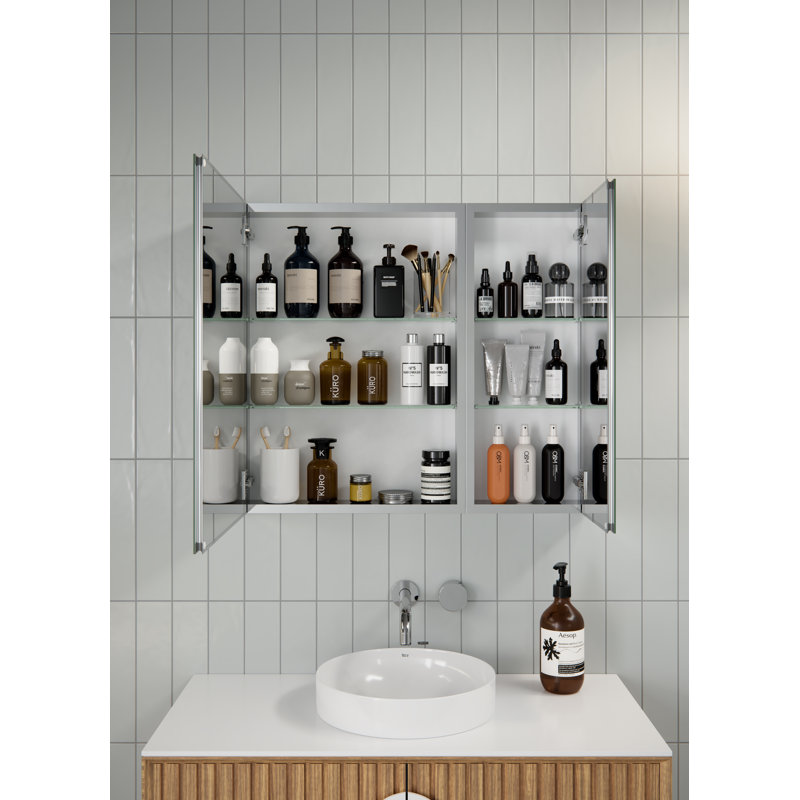 Recessed Frameless 2 Doors Medicine Cabinet with Adjustable Shelves