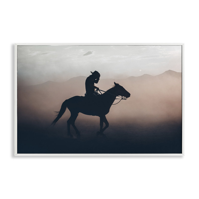 Sprint Cowboy à cheval, estampe numérique, conception par 1x, H 12 po x l 18 po, Estampe numérique encadrée blanc bord de mer
