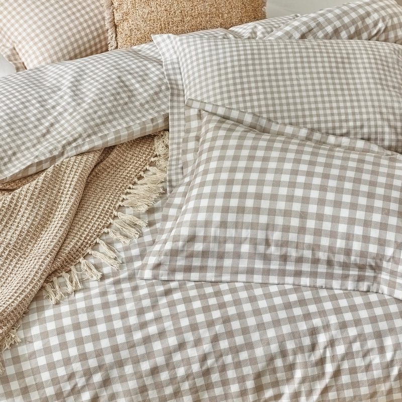 Barton Gingham Check Duvet Cover Set, Double Duvet Cover + 2 Standard Pillowcases, Natural