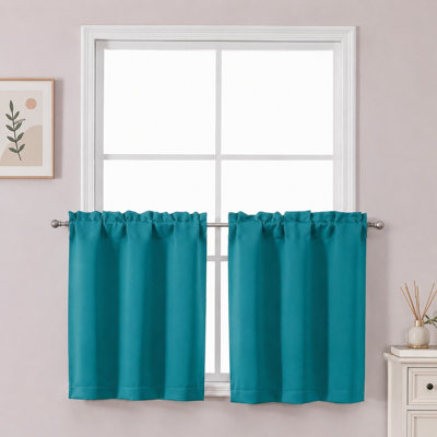 Teal Short Blackout Curtains for Windows 24 inch 2 Panels Room Darkening Rod Pocket Privacy Half Window Small Curtains for Kitchen Living Room Bedroom Cabinet RV Camper, 30Wx24L