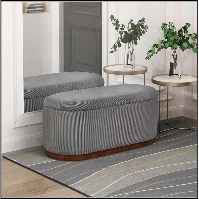 Versatile Storage Bench with Stylish Corduroy Upholstery for  Enhancement, Grey