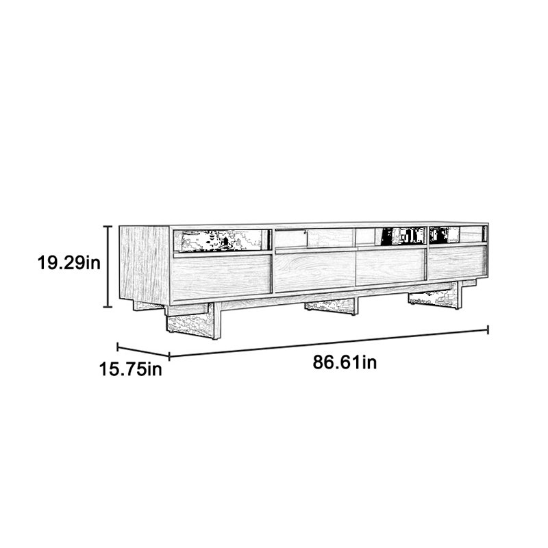 Solid wood TV cabinet durable multi-layer storage, 86.61" W