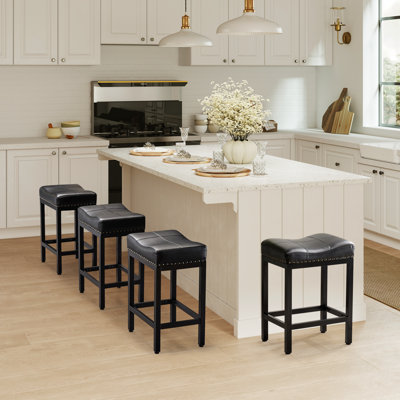 24 Inch Bar Stools Set Of 4, Upholstered Modern Counter Height Bar Stools For Kitchen Island Modern PU Leather Sadless Stools Chair With Metal Base And Footrest