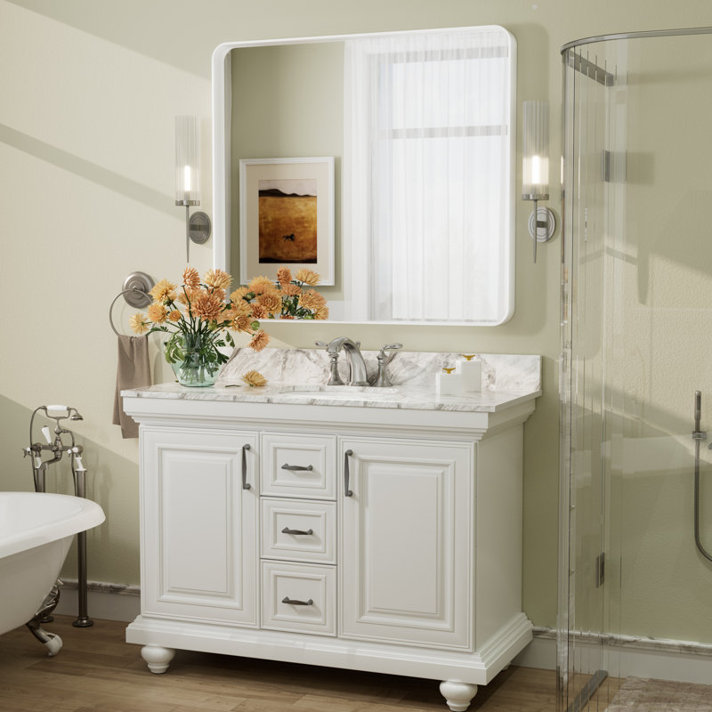 Miroir mural Aevar, 40 po x 36 po, Blanc mat