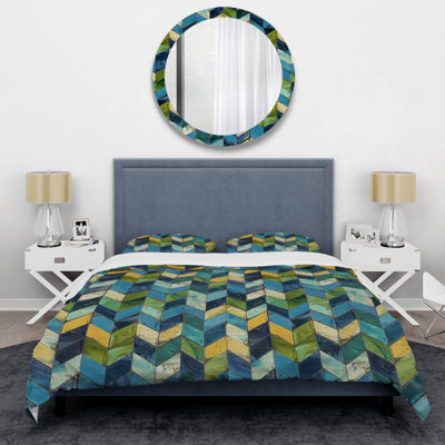 Blue Green Chevron Tiles III - Tiles Duvet Cover Set