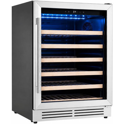 Réfrigérateur à vin encastré 52 bouteilles de 52 po, refroidisseur à zone unique 41-64 ° F, refroidissement par compresseur, porte en verre à double vitrage, verrouillable, DEL