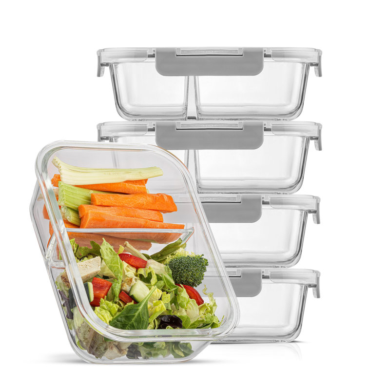 JoyJolt 10-Piece 2-Section Glass Food Storage Container, Gray