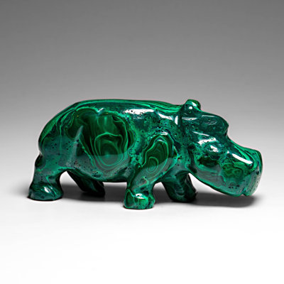 Genuine Polished Malachite Hippo Carving (250.7 Grams)
