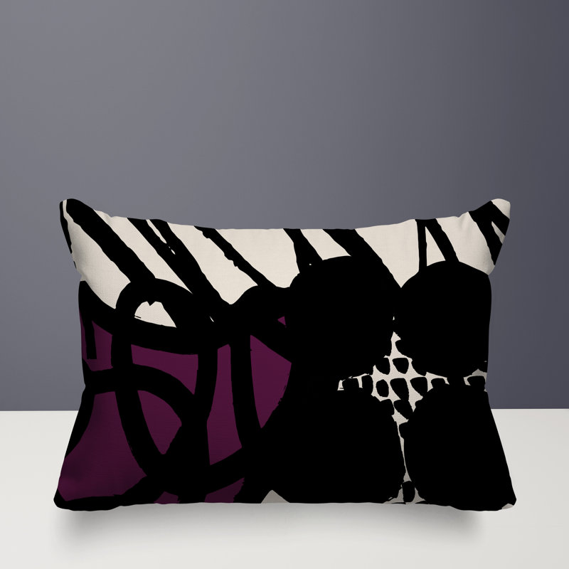 Coussin rectangulaire intérieur / extérieur Aloe, H 18 po x l 25 po, Mauve / noir / blanc cassé