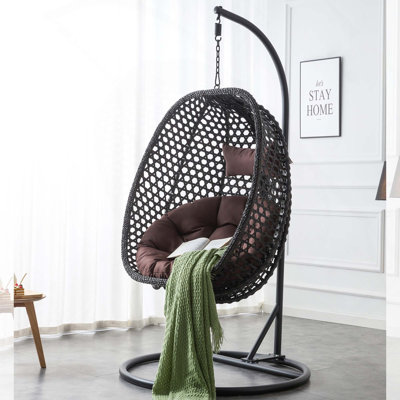 Balancelle à œufs suspendue robuste avec support, coussins et oreiller pour balcon de patio, cour arrière, chambres à coucher