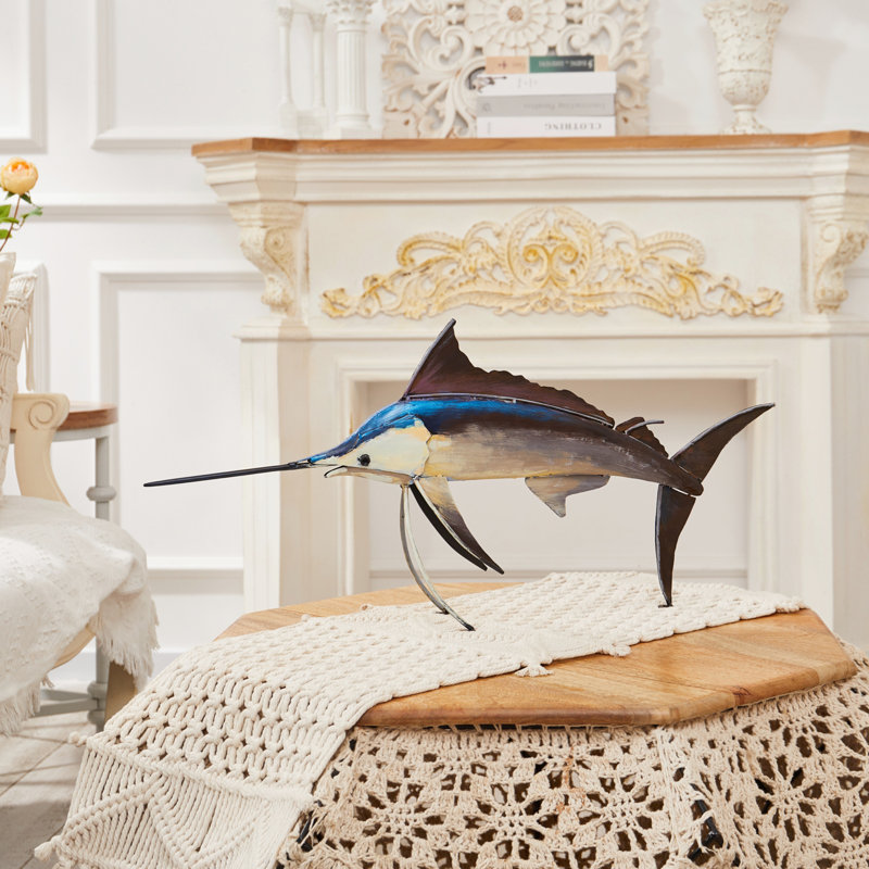 Décoration de voilier en métal faite à la main, statue de poisson de l'Ouest, océan, figurine d'espadon peinte à la main